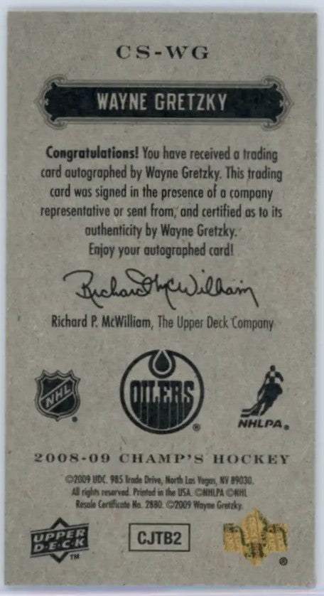 2008-09 Champ’s Minis Signatures Wayne Gretzky SP Autographe Rare