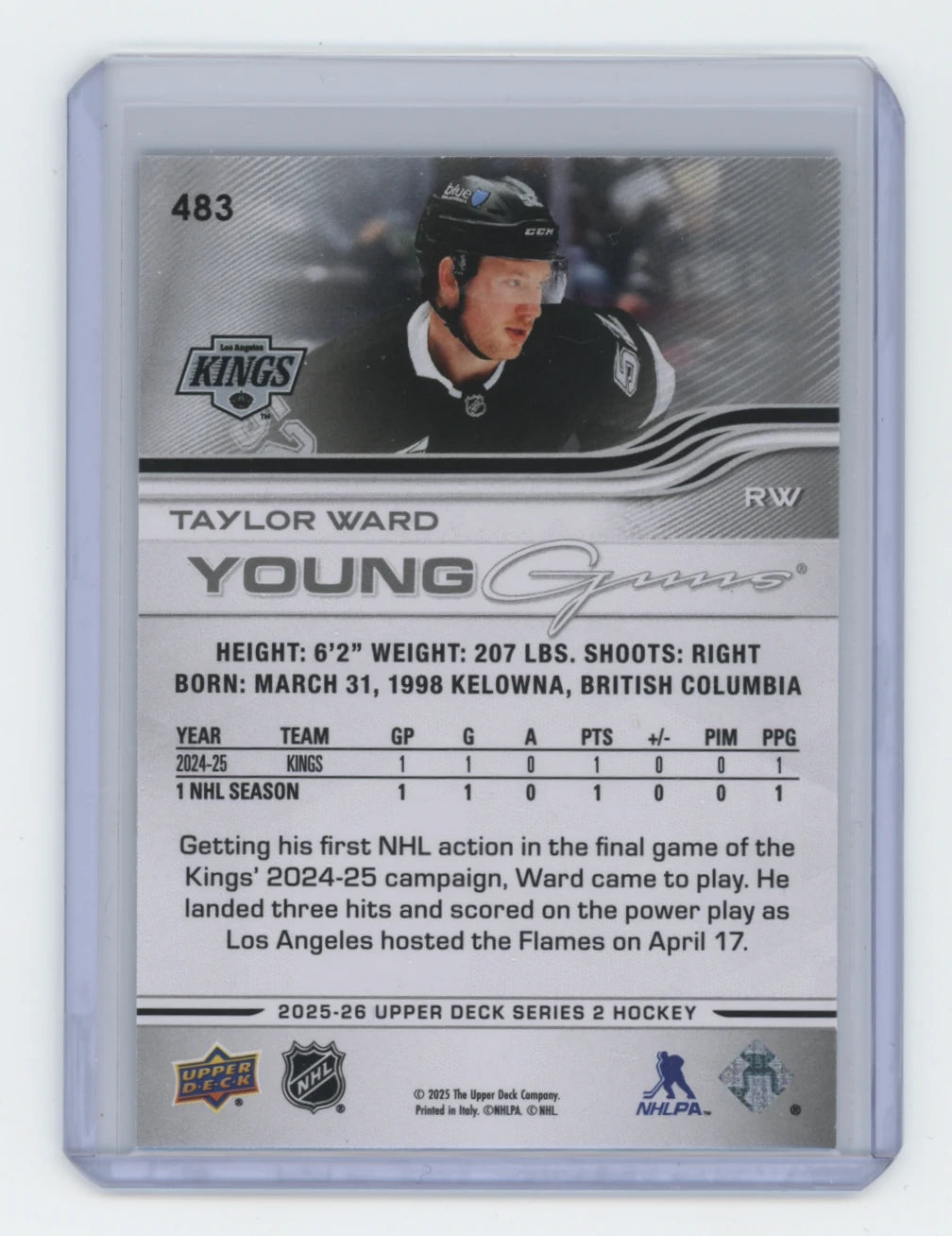 2025-26 Upper Deck Series 2 Young Guns #483 Taylor Ward – Los Angeles Kings