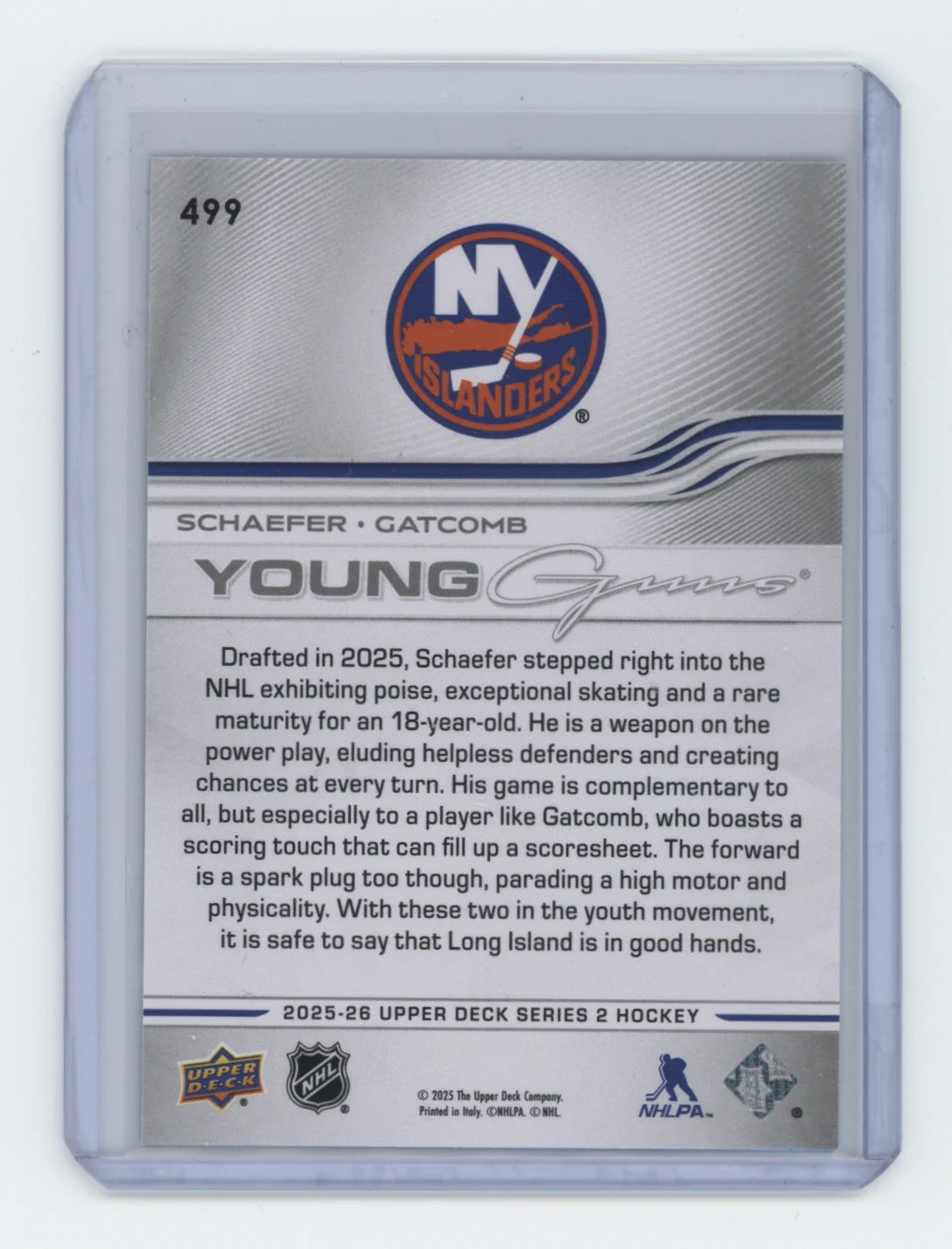 2025-26 Upper Deck Series 2 Young Guns #499 Matthew Schaefer / Marc Gatcomb – New York Islanders