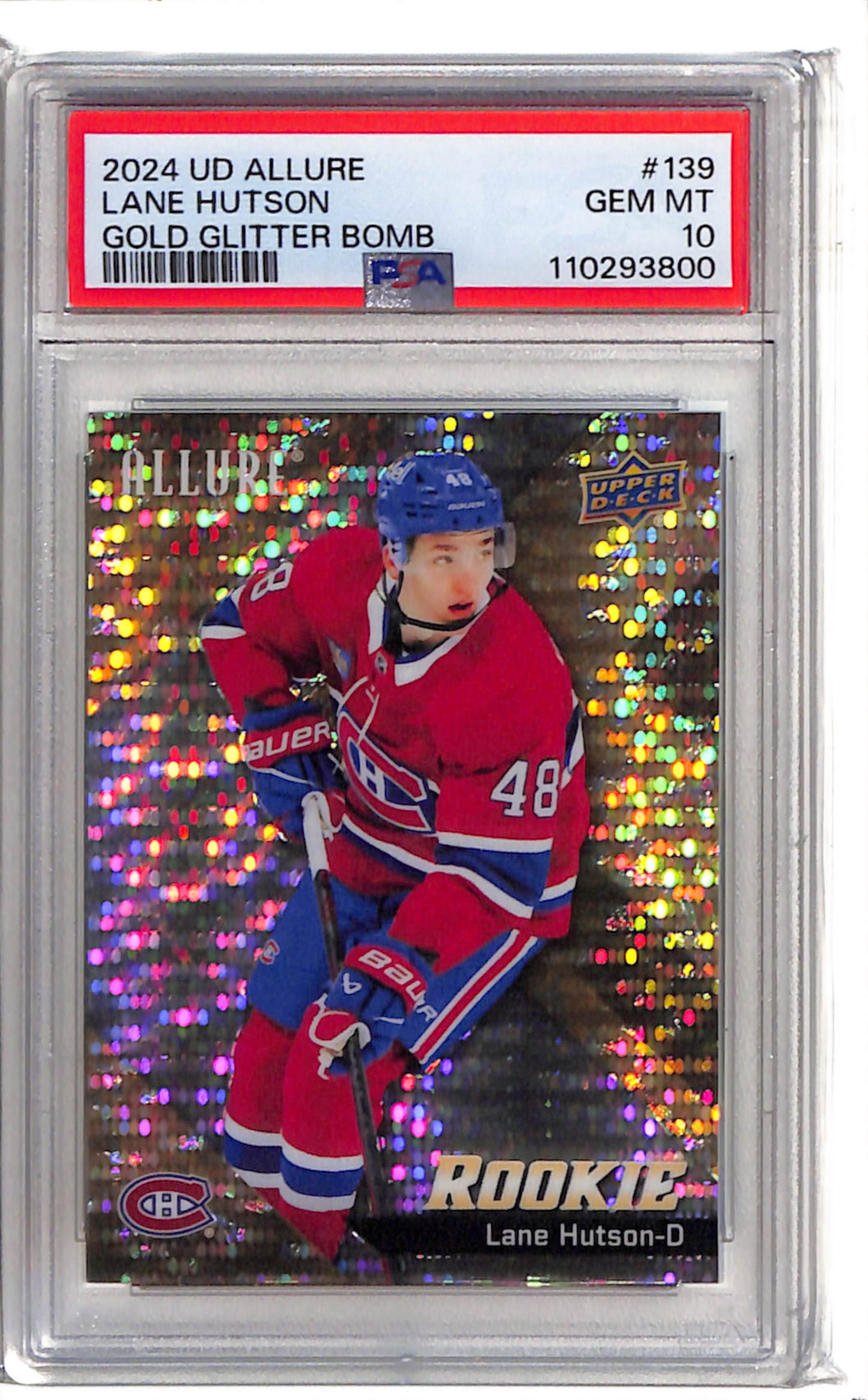 Lane Hutson 2024 Allure Gold Glitter Bomb PSA 10 Canadiens face