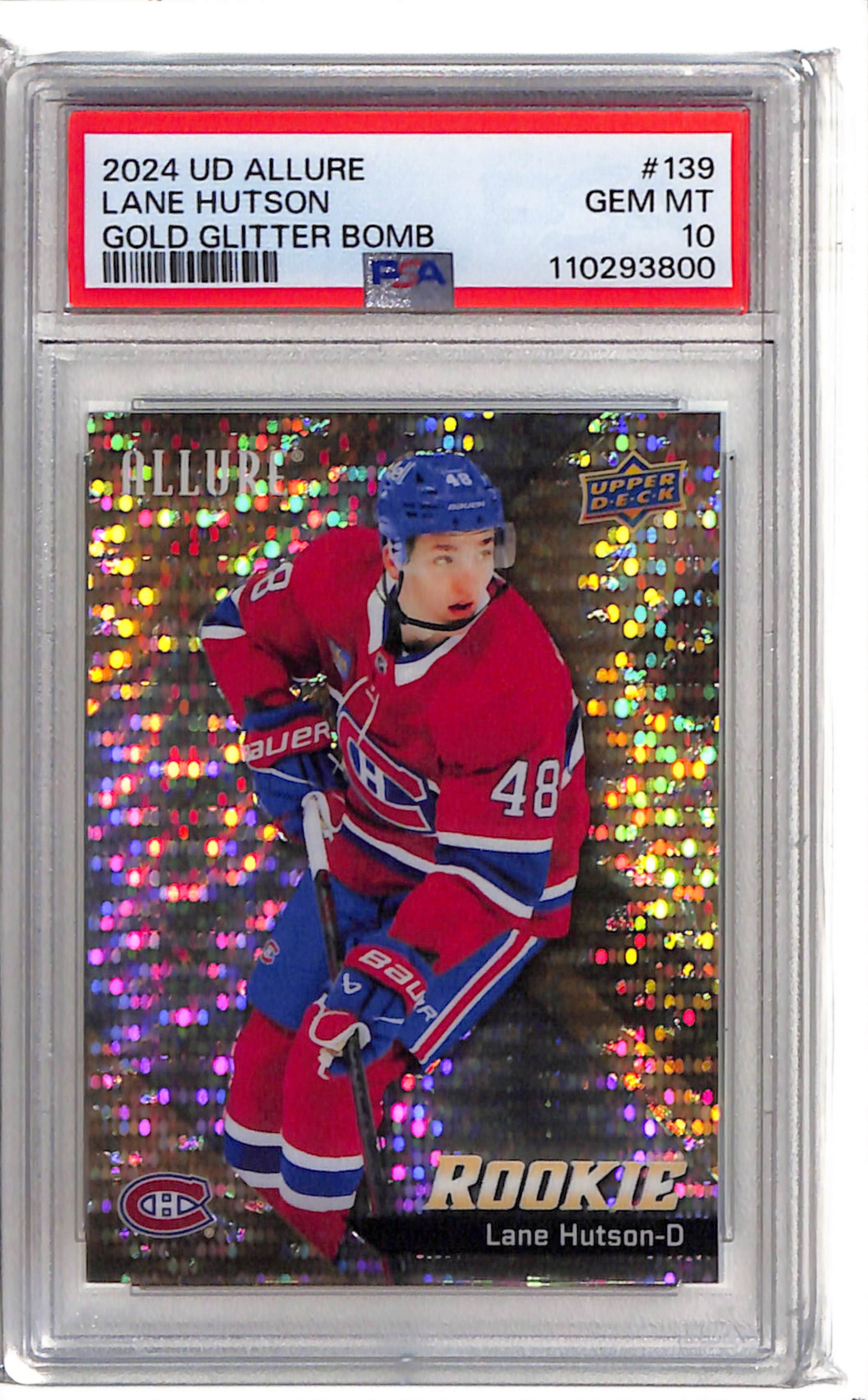 Lane Hutson 2024 Allure Gold Glitter Bomb PSA 10 Canadiens face