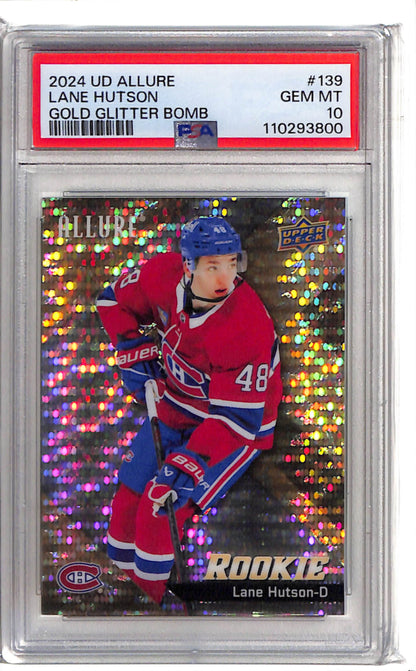 Lane Hutson 2024 Allure Gold Glitter Bomb PSA 10 Canadiens face