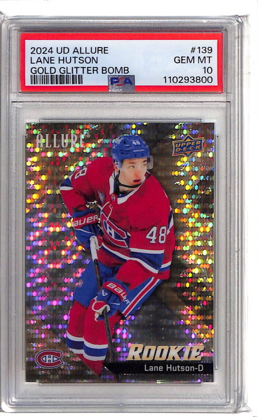 Lane Hutson 2024 Allure Gold Glitter Bomb PSA 10 Canadiens face