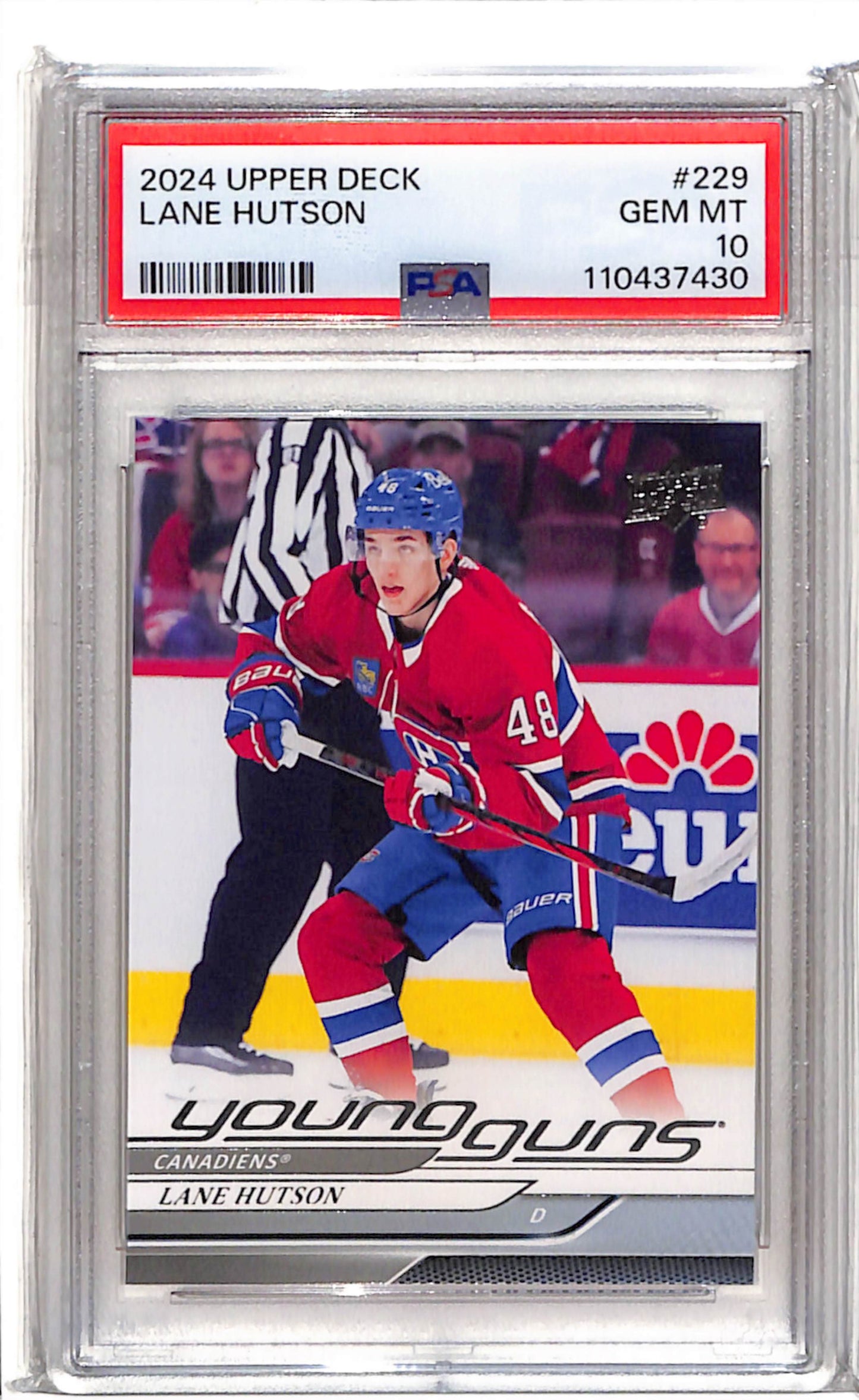 Lane Hutson Young Guns PSA 10 Canadiens face
