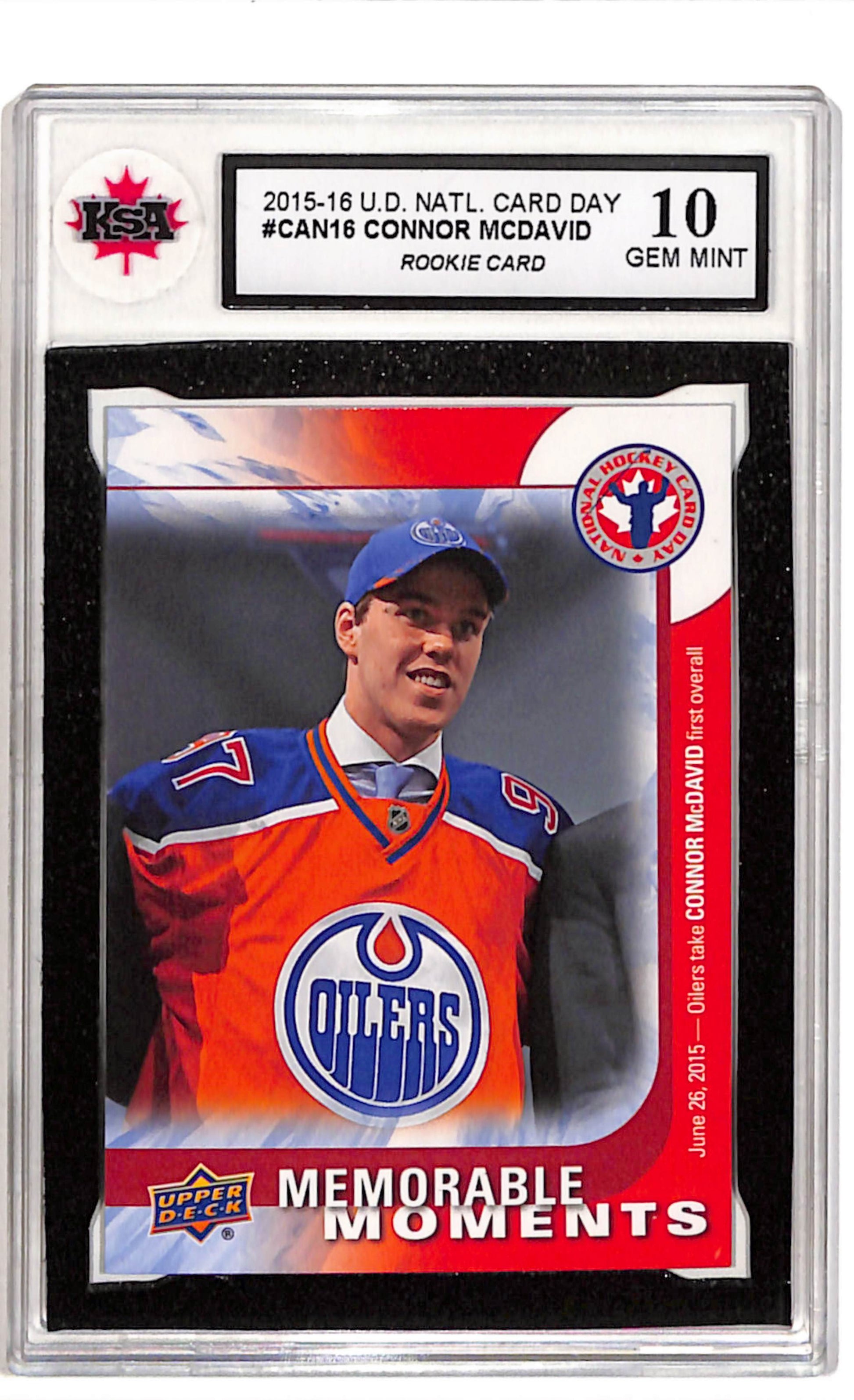 Connor McDavid Rookie Card 2015 Upper Deck National Hockey Card Day CAN16 KSA 10 Edmonton Oilers