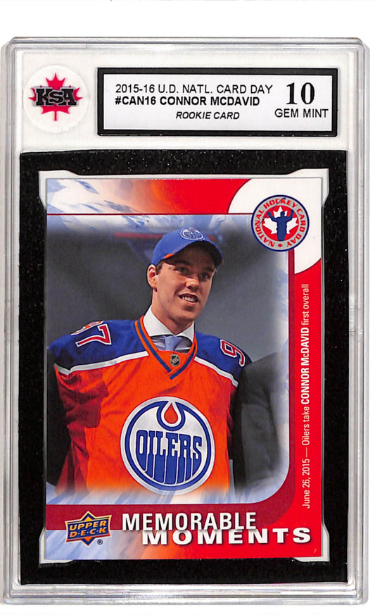 Connor McDavid Rookie Card 2015 Upper Deck National Hockey Card Day CAN16 KSA 10 Edmonton Oilers