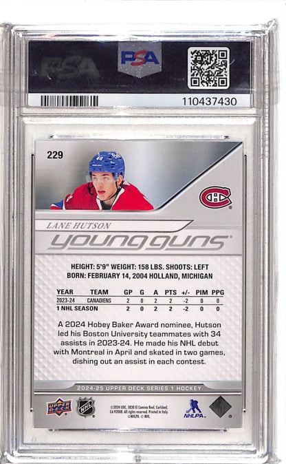 Lane Hutson Young Guns PSA 10 Canadiens back
