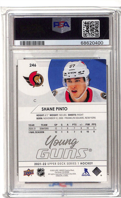 Shane Pinto Young Guns 2021 PSA 9 Ottawa Senators face back
