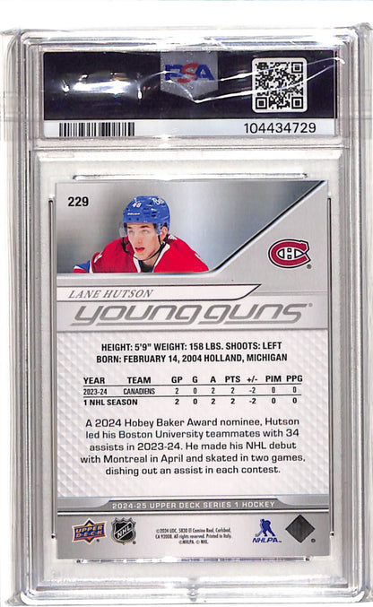 Lane Hutson Young Guns PSA 8 Canadiens BACK