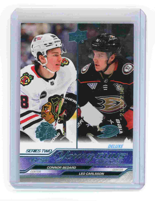 Connor Bedard Leo Carlsson Young Guns Checklist Deluxe Upper Deck 2023 carte hockey avant
