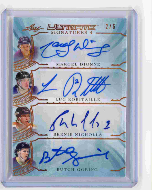 carte leaf ultimate quad autograph marcel dionne luc robitaille bernie nicholls butch goring 1 sur 6
