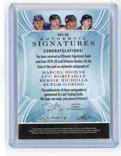 carte leaf ultimate quad autograph marcel dionne luc robitaille bernie nicholls butch goring 1 sur 6