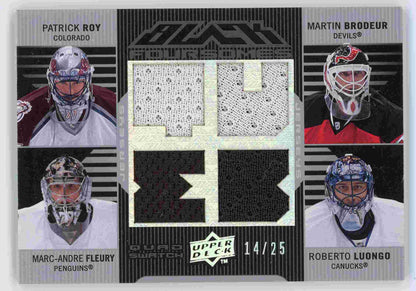 2008-09 Upper Deck Black Jerseys Quad Gardien – Brodeur Roy Luongo Fleury 14/25