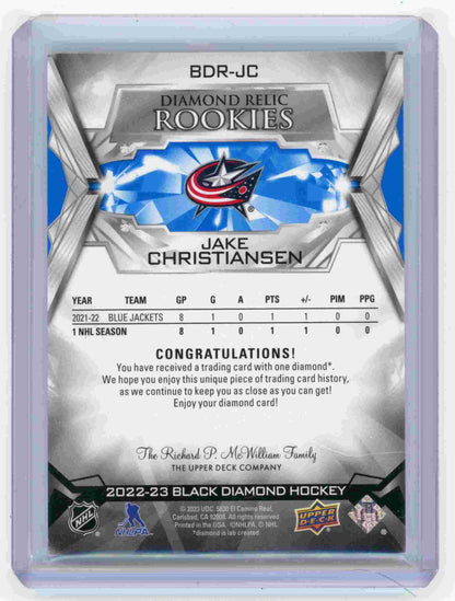 jake christiansen black diamond rookie single diamond 2022 upper deck /9