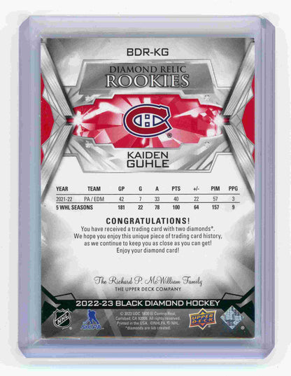 Kaiden Guhle Black Diamond Relic Rookies Double Diamond Canadiens back