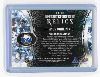 2022-23 Upper Deck Black Diamond – Rasmus Dahlin Diamond mine Relics Jersey DMR-RD