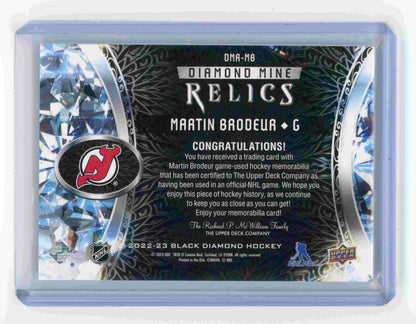 2022-23 Upper Deck Black Diamond – Martin Brodeur Diamond Mine Relics #DMR-MB