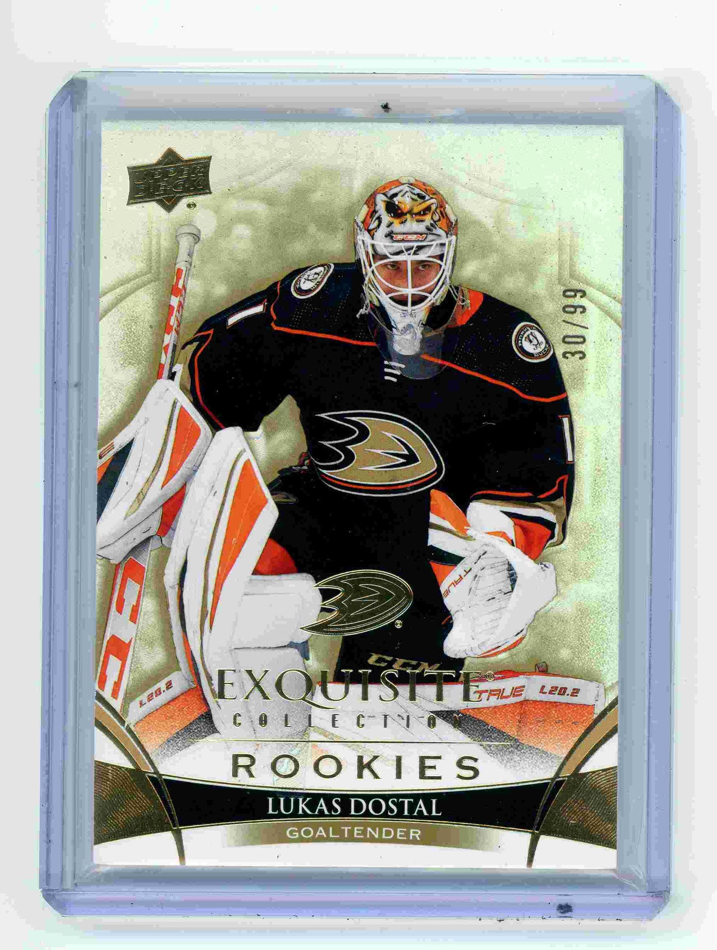2022-23 Upper Deck Exquisite Collection Rookies Lukas Dostal #R-LD /99 – Anaheim Ducks