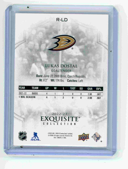 2022-23 Upper Deck Exquisite Collection Rookies Lukas Dostal #R-LD /99 – Anaheim Ducks