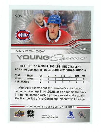 2025-26 Upper Deck Series 1 Young Guns #205 Ivan Demidov – Montreal Canadiens
