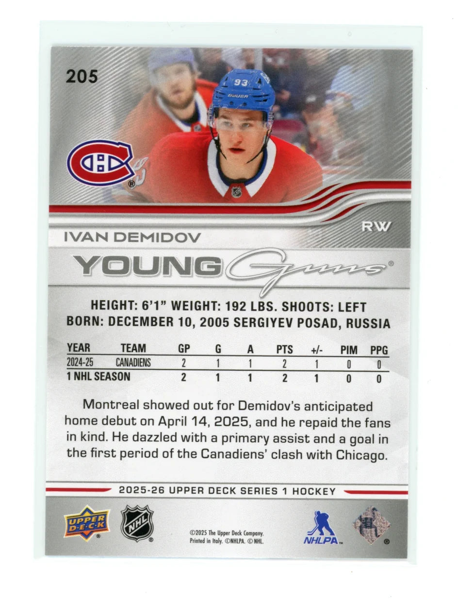 2025-26 Upper Deck Series 1 Young Guns #205 Ivan Demidov – Montreal Canadiens