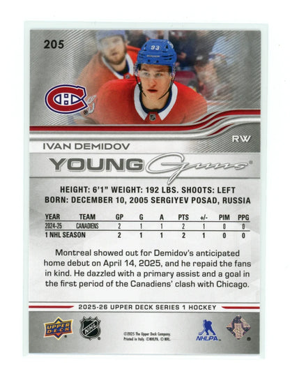 2025-26 Upper Deck Series 1 Young Guns #205 Ivan Demidov – Montreal Canadiens
