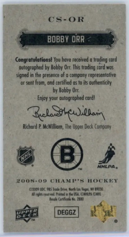 2008-09 Champ’s Minis Signatures Bobby Orr Autographe Rare