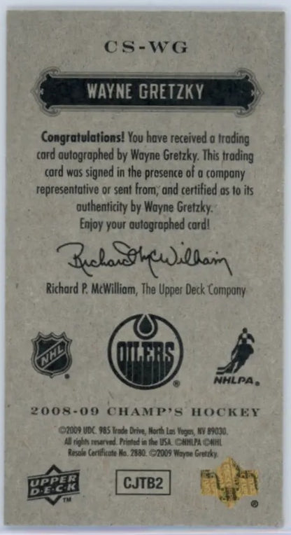 2008-09 Champ’s Minis Signatures  Wayne Gretzky SP Autographe Rare