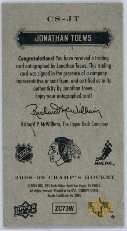 2008-09 Champ’s Minis Signatures Jonathan Toews Autographe