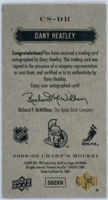 2008-09 Champ’s Minis Signatures Dany Heatley Autographe