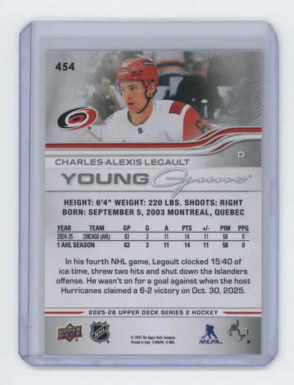 2025-26 Upper Deck Series 2 Young Guns #454 Charles-Alexis Legault – Carolina Hurricanes