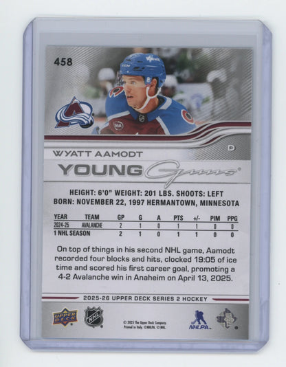 2025-26 Upper Deck Series 2 Young Guns #458 Wyatt Aamodt – Colorado Avalanche
