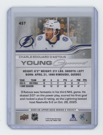 2025-26 Upper Deck Series 2 Young Guns #457 Charle-Edouard D’Astous – Tampa Bay Lightning