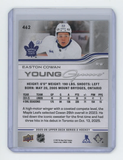 2025-26 Upper Deck Series 2 Young Guns #462 Easton Cowan – Toronto Maple Leafs