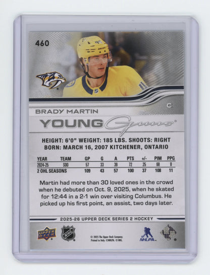 2025-26 Upper Deck Series 2 Young Guns #460 Brady Martin – Nashville Predators
