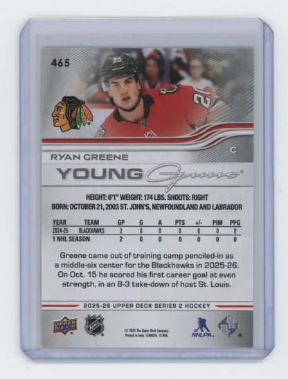 2025-26 Upper Deck Series 2 Young Guns #465 Ryan Greene – Chicago Blackhawks