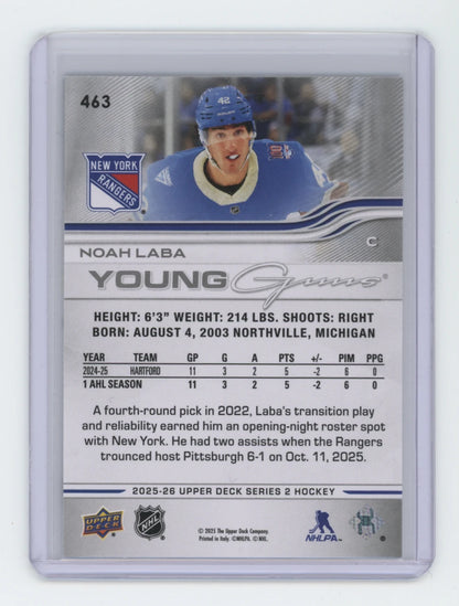 2025-26 Upper Deck Series 2 Young Guns #463 Noah Laba – New York Rangers