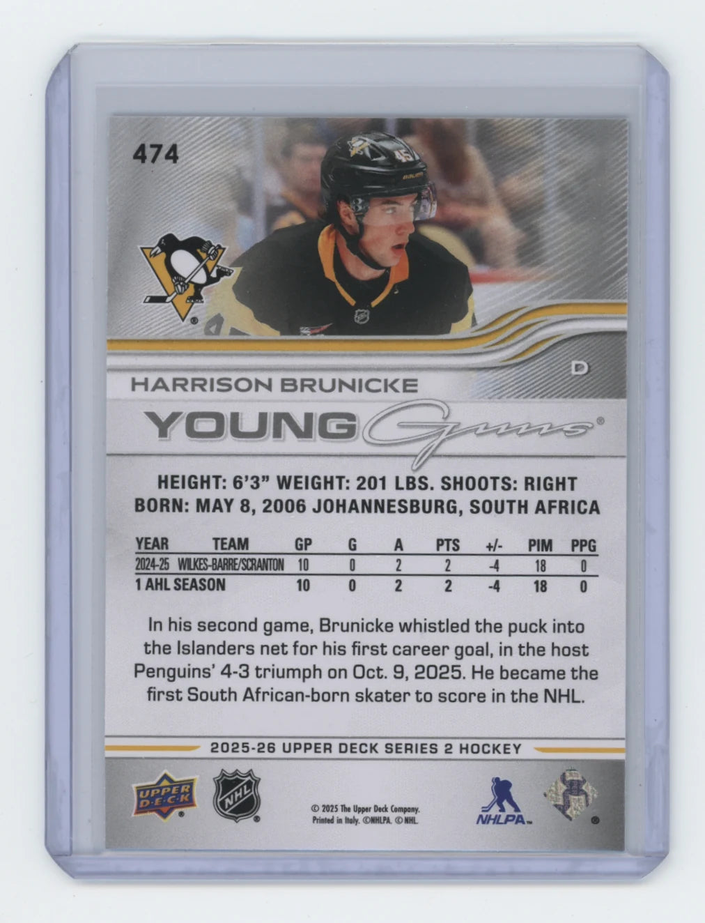 2025-26 Upper Deck Series 2 Young Guns #474 Harrison Brunicke – Pittsburgh Penguins