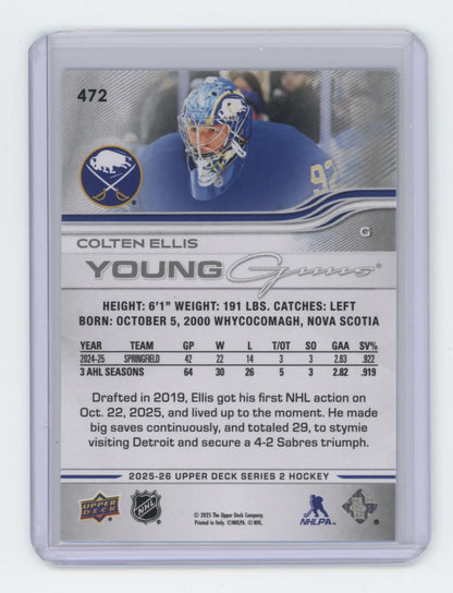 2025-26 Upper Deck Series 2 Young Guns #472 Colten Ellis – Buffalo Sabres