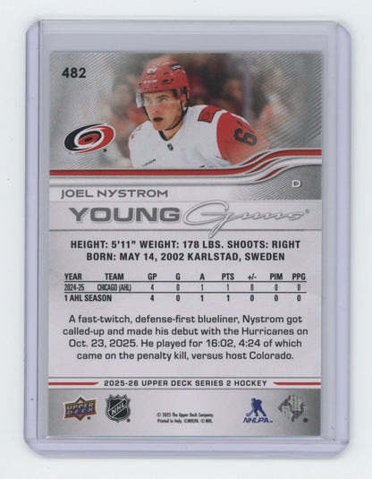2025-26 Upper Deck Series 2 Young Guns #482 Joel Nystrom – Carolina Hurricanes