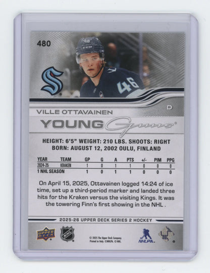 2025-26 Upper Deck Series 2 Young Guns #480 Ville Ottavainen – Seattle Kraken