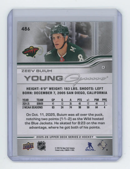 2025-26 Upper Deck Series 2 Young Guns #486 Zeev Buium – Minnesota Wild