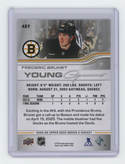 2025-26 Upper Deck Series 2 Young Guns #489 Frederic Brunet – Boston Bruins