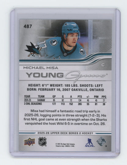 2025-26 Upper Deck Series 2 Young Guns #487 Michael Misa – San Jose Sharks
