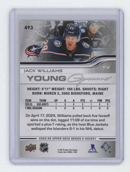 2025-26 Upper Deck Series 2 Young Guns #493 Jack Williams – Columbus Blue Jackets