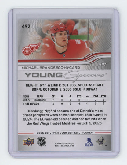 2025-26 Upper Deck Series 2 Young Guns #492 Michael Brandsegg-Nygard – Detroit Red Wings