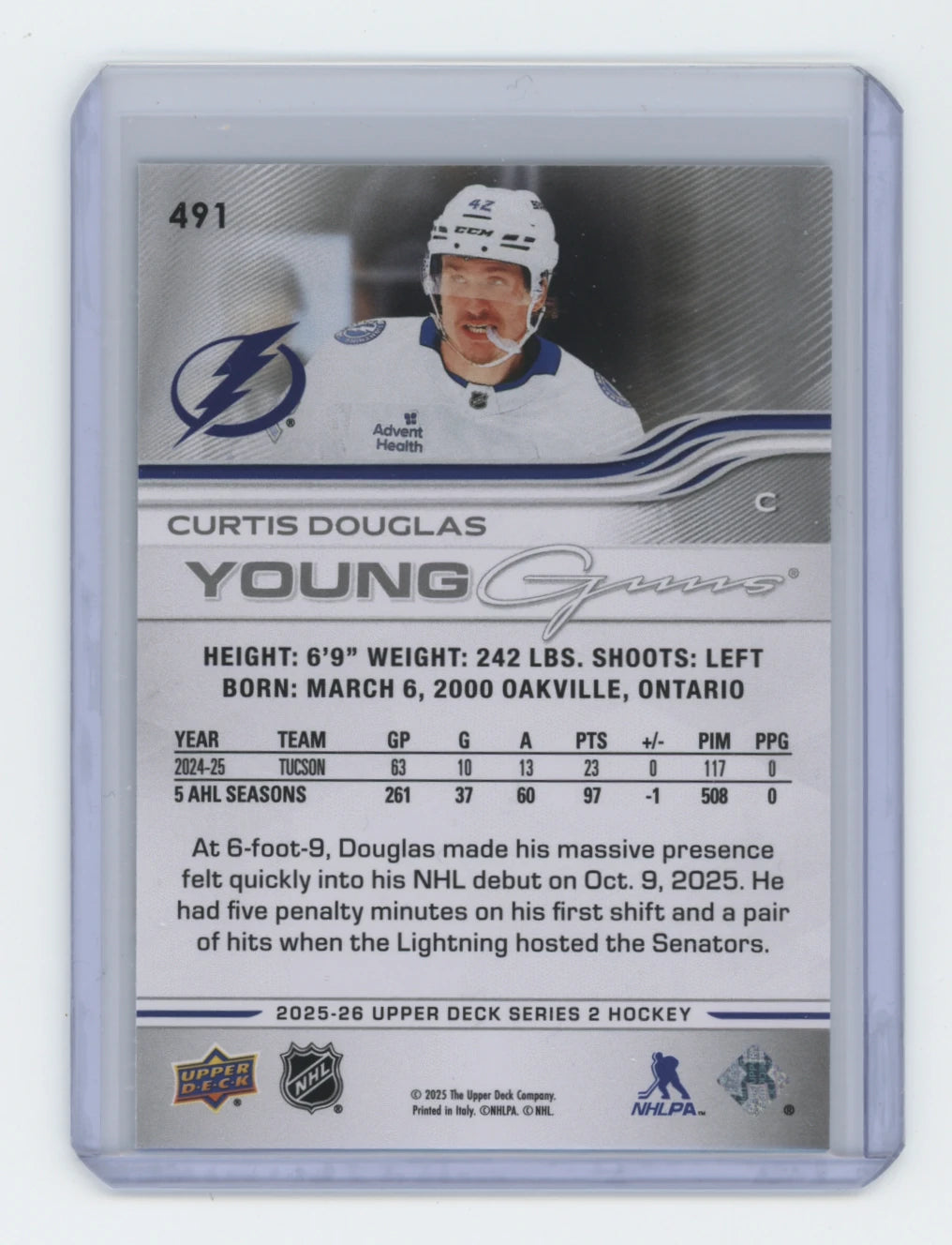 2025-26 Upper Deck Series 2 Young Guns #491 Curtis Douglas – Tampa Bay Lightning