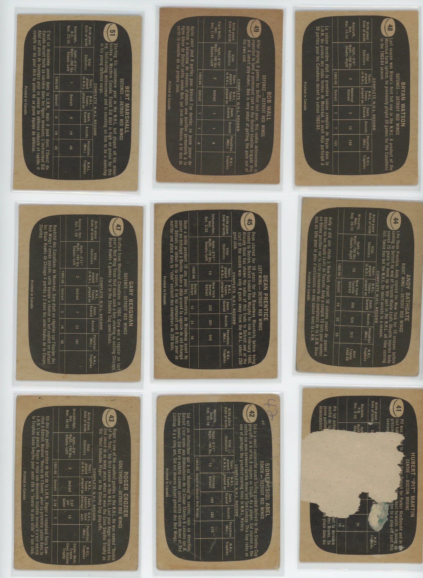 1966-67 Topps Hockey – Set Partiel 99/132 – POOR